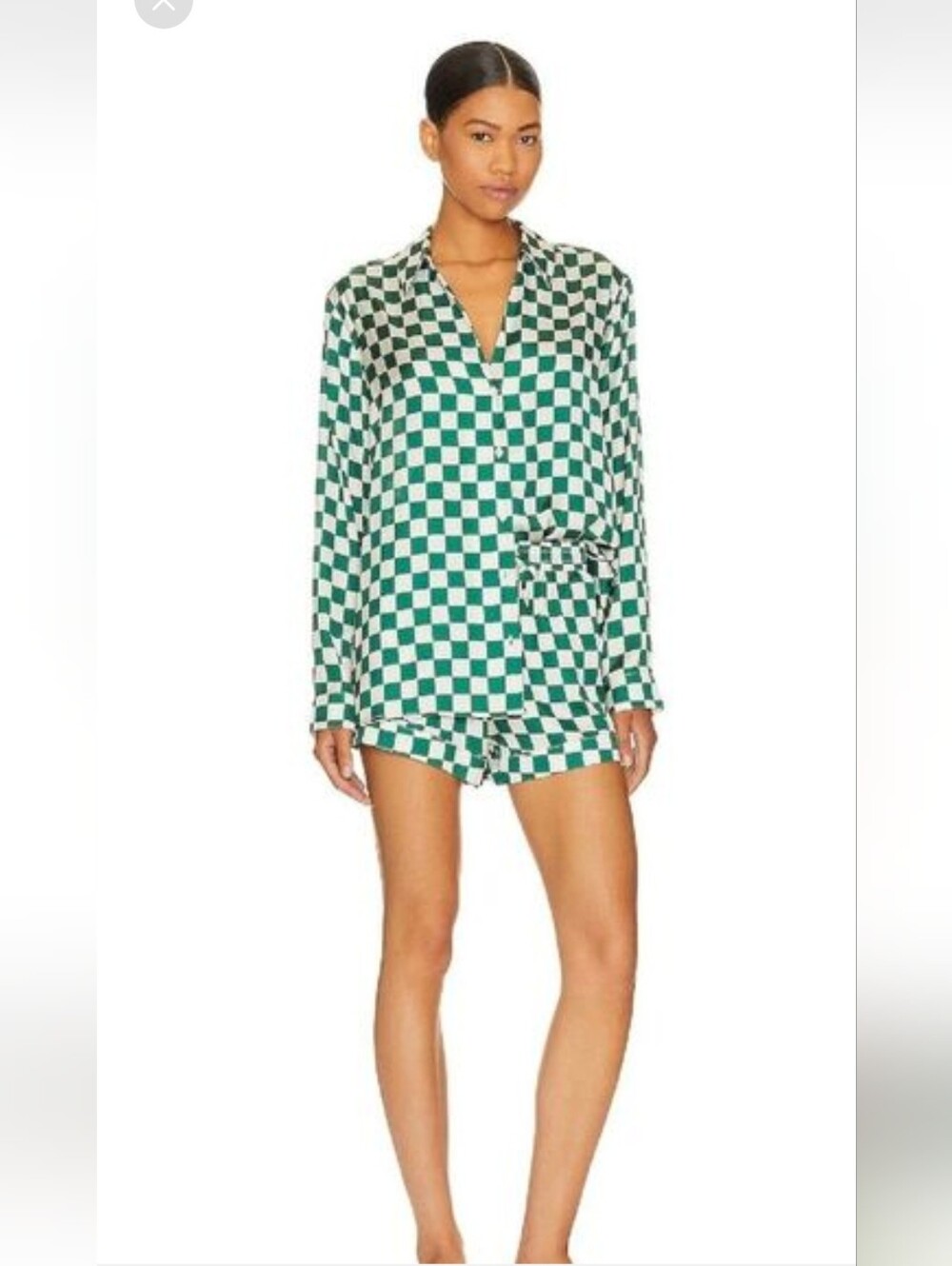 Show Me Your Mumu Green and White Checker Satin Set